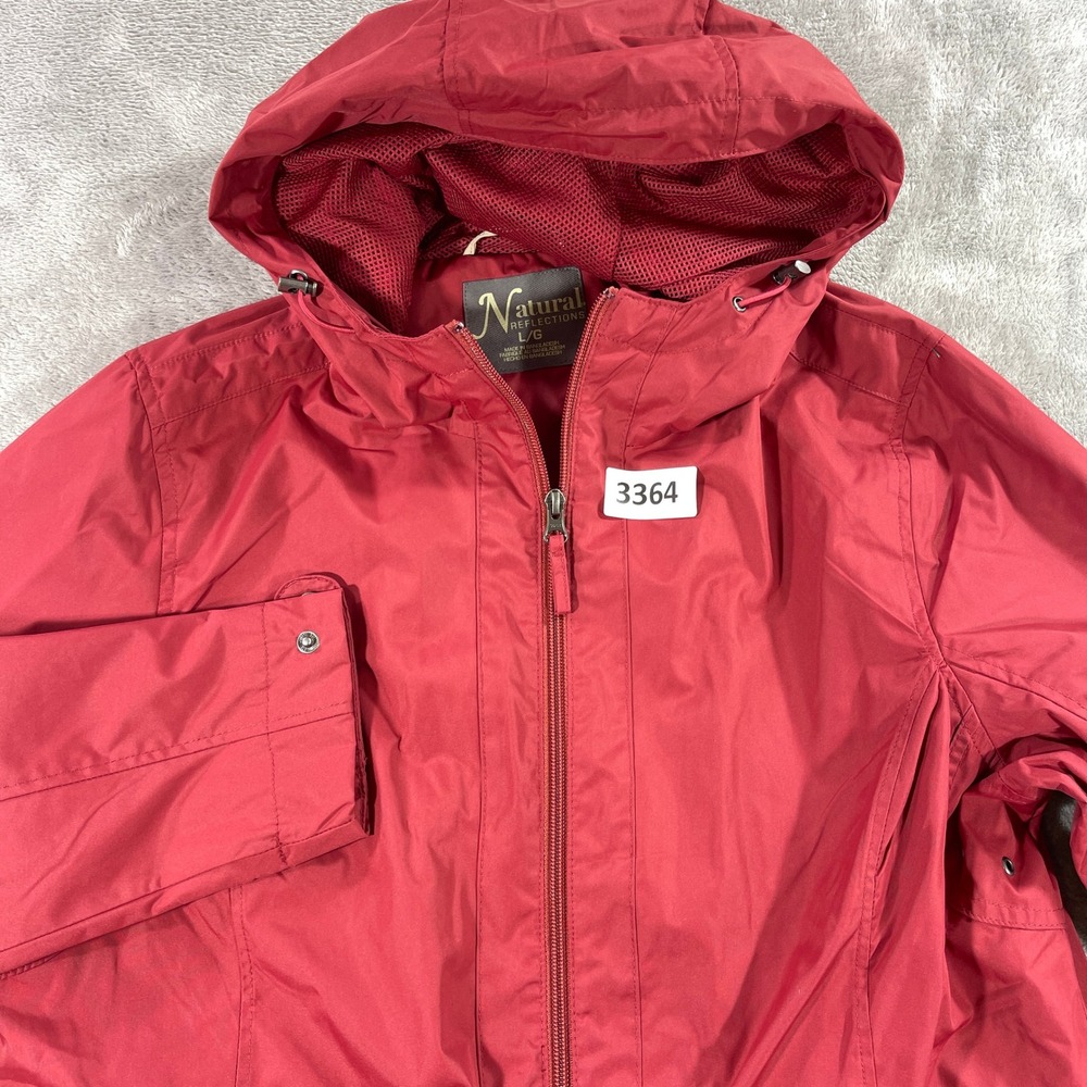 Natural Reflections Rain Jacket Women Large Red Hooded Windbreaker 655NRS205299W